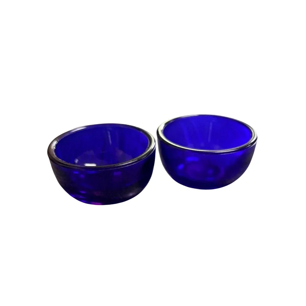 Vintage Cobalt Blue Glass Salt Cellars Pinch Bowls Set of 2 Round 2 Inch